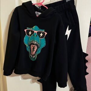 Lola + The Boys Black Hoodie Set with Dinosaur and Lightening Design